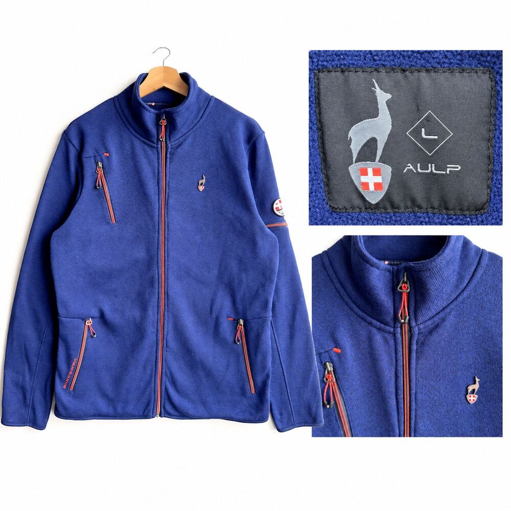 Aulp Navoy Technical Knit Fleece Jacket Mens Large Navy Blue Full Zip Alpine Ski